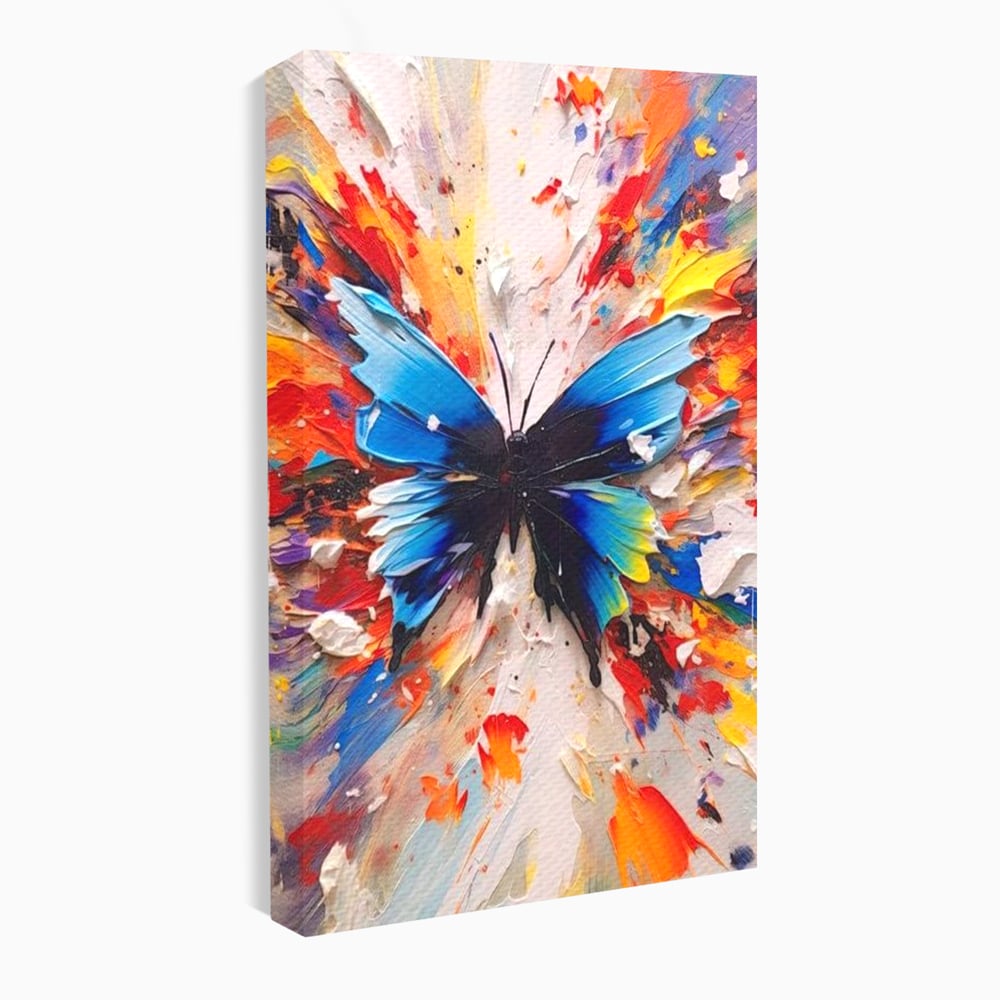 Tablou canvas cu tablou canvas cu fluture albastru, fara rama, pe sasiu de lemn